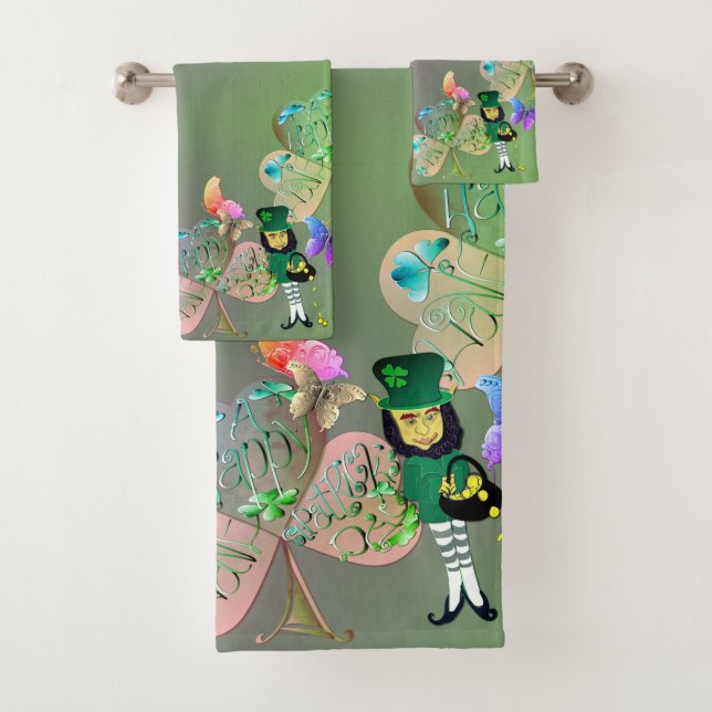 Conjunto De Toalhas Leprechaun Shamrocks "Rua Feliz". (Insitu)