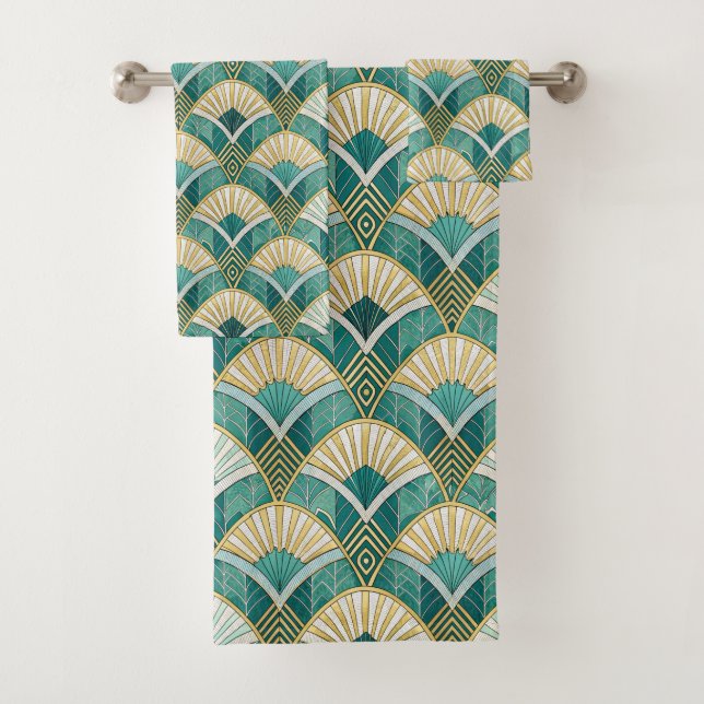 Conjunto De Toalhas Leque em Art Déco Azul Turquesa (Insitu)