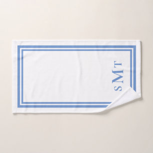 Conjunto De Toalhas Letra azul e branca três letras monograma