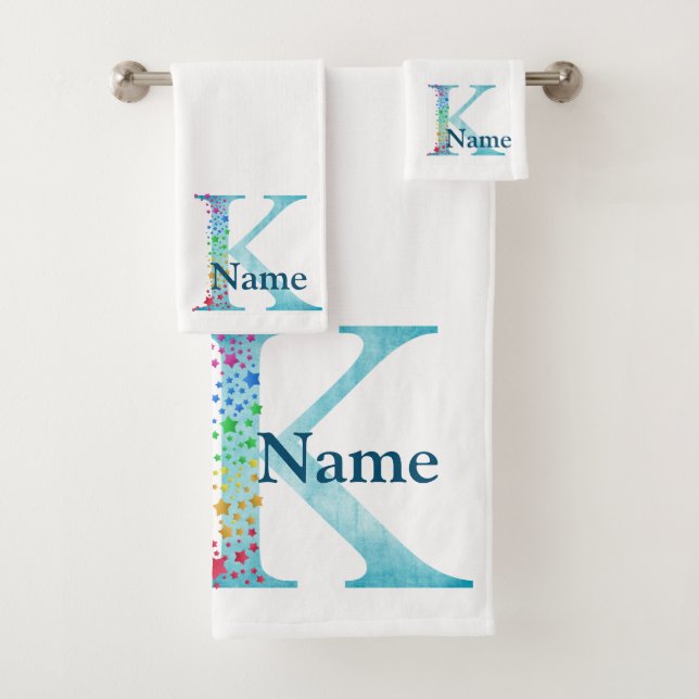 Conjunto De Toalhas Letter K Monogram Initial Bath Gift Set (Insitu)