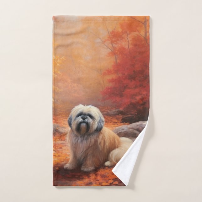 Conjunto De Toalhas Lhasa Apso no outono Folhas caem inspiração (Toalha de mão)
