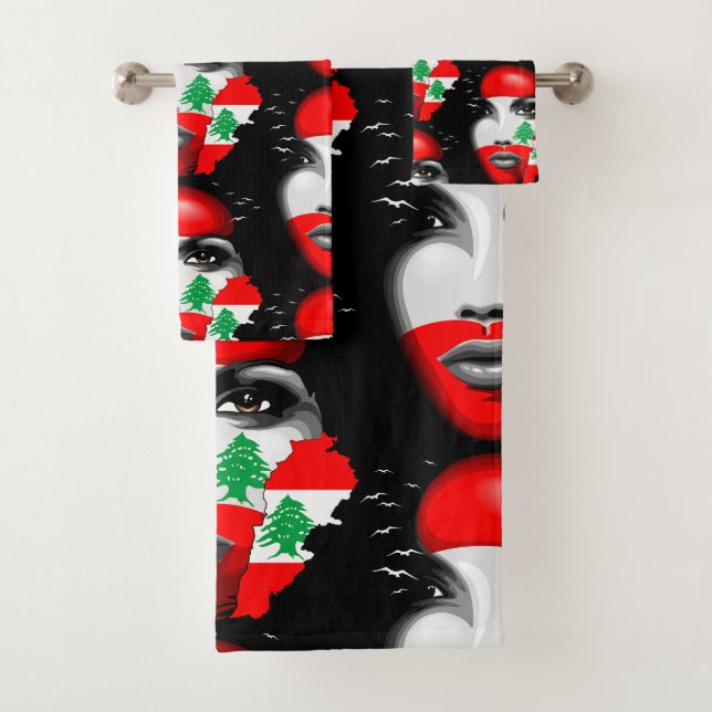 Conjunto De Toalhas Líbano Flag e Map no rosto da menina (Insitu)