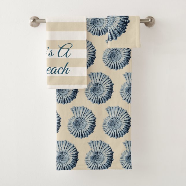 Conjunto De Toalhas Life's A Beach Spiral Blue Seashells (Insitu)