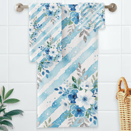 Conjunto De Toalhas Light Blue Geometric Coastal Spa Bathroom Decor