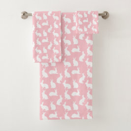 Conjunto De Toalhas Light Pink And White Bunny Pattern Cute Easter