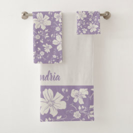 Conjunto De Toalhas lilac com padrão floral monocromático elegante