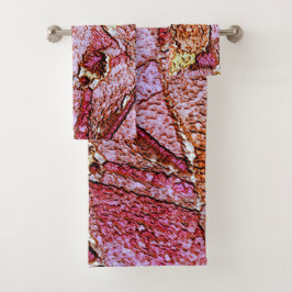 Conjunto De Toalhas Lilás rosa pintado com desenho de rocha vulcânica