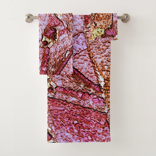 Conjunto De Toalhas Lilás rosa pintado com desenho de rocha vulcânica (Insitu)