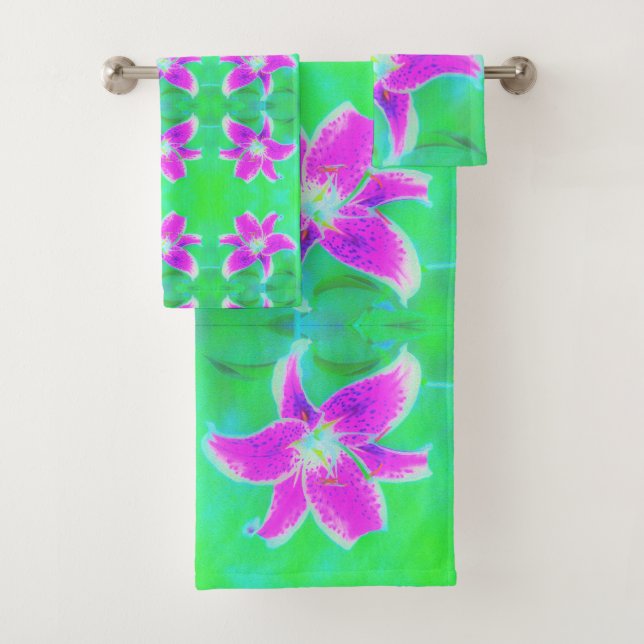 Conjunto De Toalhas Lily, com Stargazer Rosa Quente, em Turquesa e Ver (Insitu)