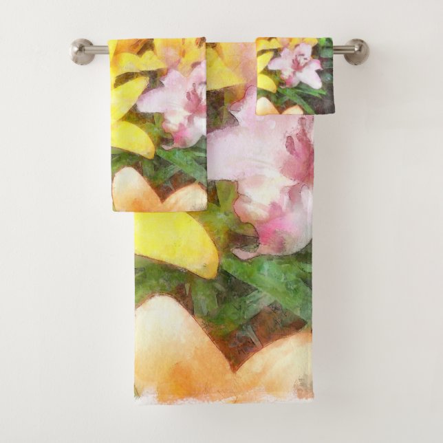 Conjunto De Toalhas Lily Love and Light Watercolor (Insitu)