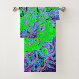 Conjunto De Toalhas Lima Verde Groovy Abstrato Retro Líquido Redemoinh