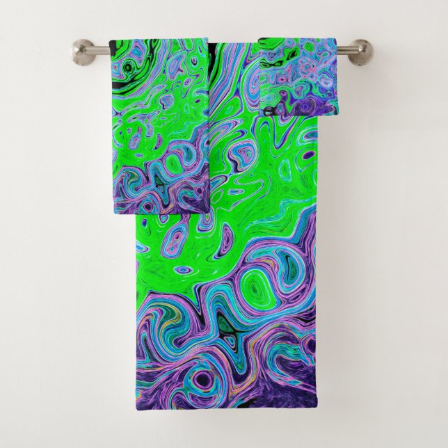 Conjunto De Toalhas Lima Verde Groovy Abstrato Retro Líquido Redemoinh (Insitu)