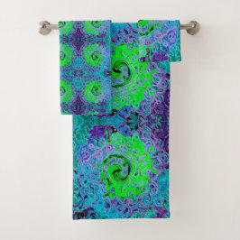 Conjunto De Toalhas Lima Verde Groovy Abstrato Retro Líquido Redemoinh
