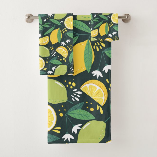 Conjunto De Toalhas Limão amarelo e padrão de Comida de Fruta verde (Insitu)