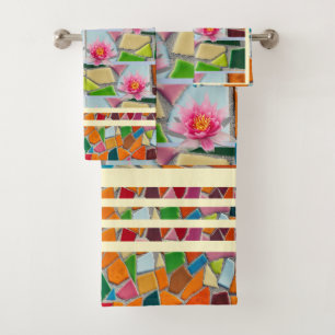 Conjunto De Toalhas Limão Chiffon Water Lily c/ Padrão Mosaico