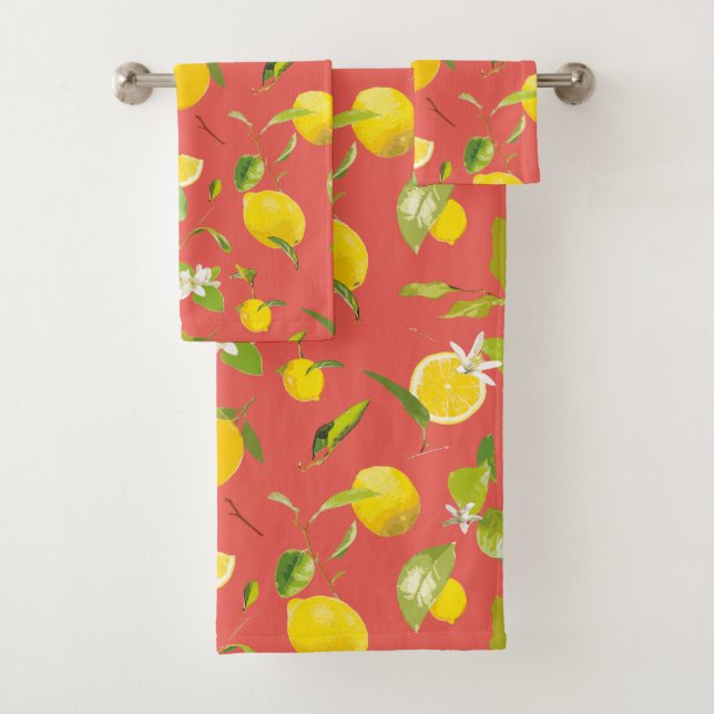 Conjunto De Toalhas Limão de Aquarela e Folhas 12 (Insitu)