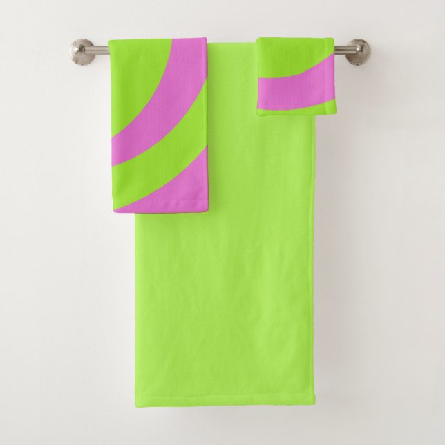 Conjunto De Toalhas Lime Green and Pink Abstract Art Towel Set (Insitu)
