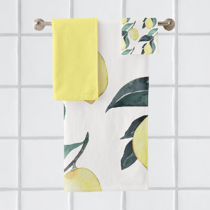 Conjunto De Toalhas Limões Amarelos de Aquarela Padrão Sem Costura