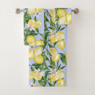 Conjunto De Toalhas Limões-de-Verão, limão, pasta azul