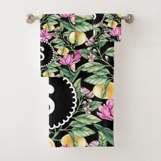Conjunto De Toalhas Limões e Tulipas Padrão Floral | Citrus Monograma (Insitu)