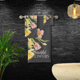 Conjunto De Toalhas Linda aguarela floral Moderno clássico preto