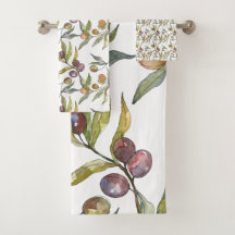 Linda Aquarela Azeitona Italiana Padrão Branco