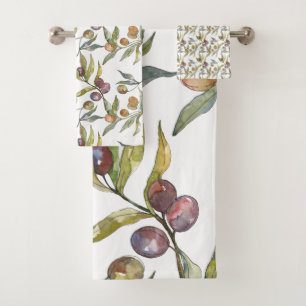 Conjunto De Toalhas Linda Aquarela Azeitona Italiana Padrão Branco