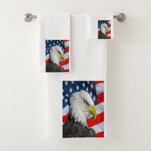Conjunto De Toalhas Linda cabeça de águia careca e uma bandeira amer