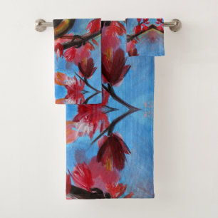 Conjunto De Toalhas Linda pintura de Primavera de pássaro