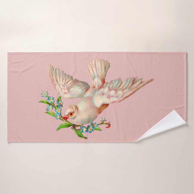 Conjunto De Toalhas linda pomba branca com risca na boca (Toalha de Banho)