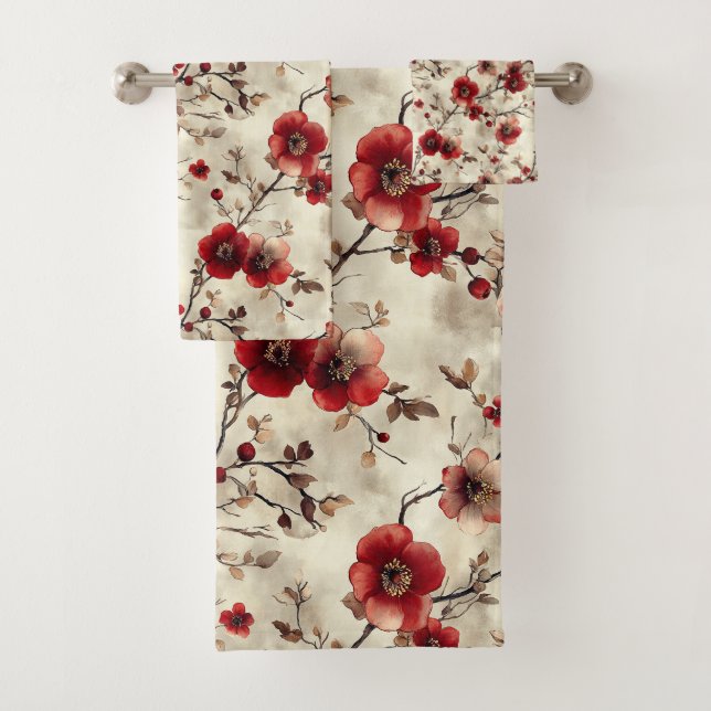 Conjunto De Toalhas Linda Watercolor Red Apple Blossom (Insitu)