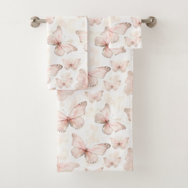 Conjunto De Toalhas Lindas Borboletas Rosa   (Insitu)