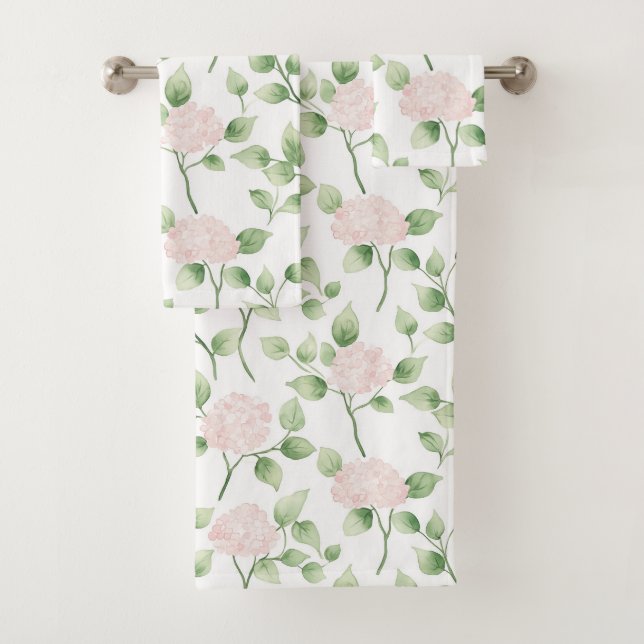 Conjunto De Toalhas Lindas Flores Cor-de-Rosa Folhas Verdes   (Insitu)