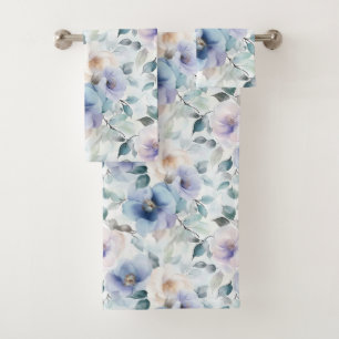 Conjunto De Toalhas Lindas Flores Roxas Lavanda Brancas