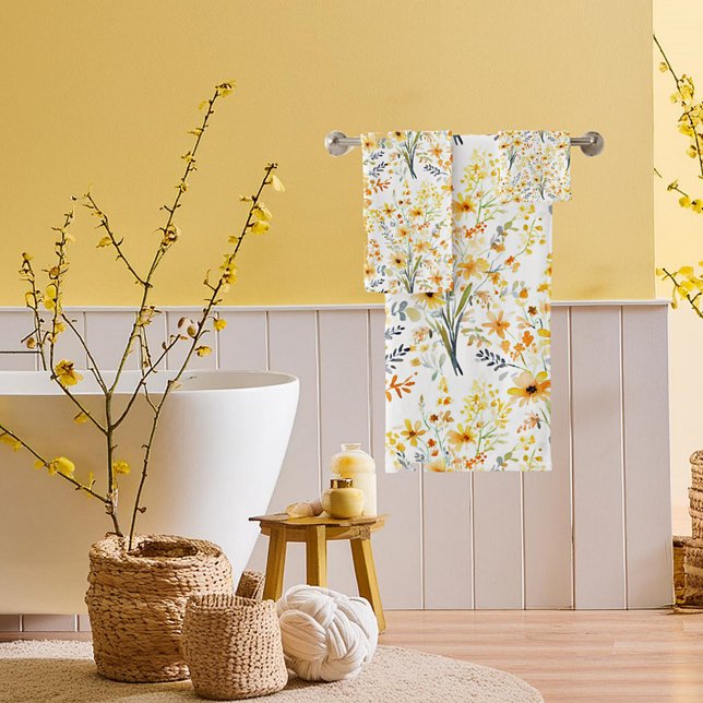Conjunto De Toalhas Lindas flores silvestres amarelas da primavera (Criador carregado)