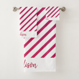 Conjunto De Toalhas Lindas riscas rosa e vermelha