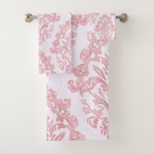Conjunto De Toalhas Lindo em Rosa Padrão de Damasco Vitoriano em Aquar