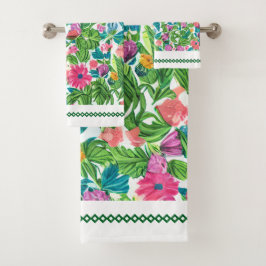 Conjunto De Toalhas Lindo jardim de flores colorido Feminino geen rosa