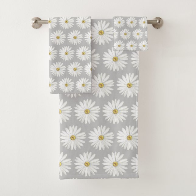 Conjunto De Toalhas Lindo padrão de flor de margarida em cinza claro (Insitu)