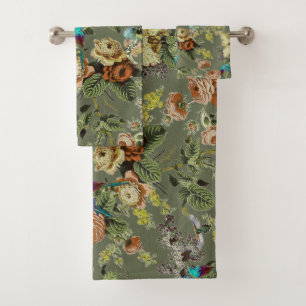 Conjunto De Toalhas Lindo pássaro exótico, pântano verde