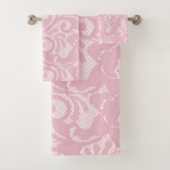 Conjunto De Toalhas Lindo Visual Floral de Renda Rosa Brilhante (Insitu)