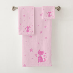 Conjunto De Toalhas Lindos Asteriscos Rosa e Gatinhos Bonitos