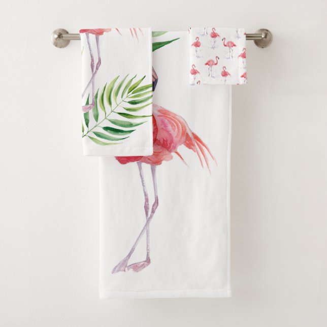 Conjunto De Toalhas Lindos flamingos rosa e folhas tropicais (Insitu)