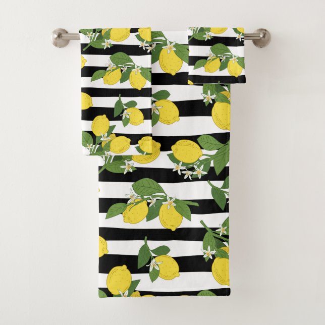 Conjunto De Toalhas Lindos Lemons e Blossoms em Stripes (Insitu)