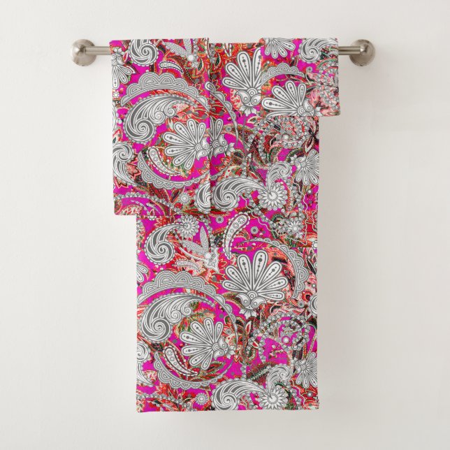 Conjunto De Toalhas Lindos padrões de paisley rosa branco (Insitu)