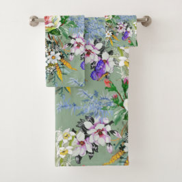 Conjunto De Toalhas Lindos Rosas Florais Flóridas Flores Verdes