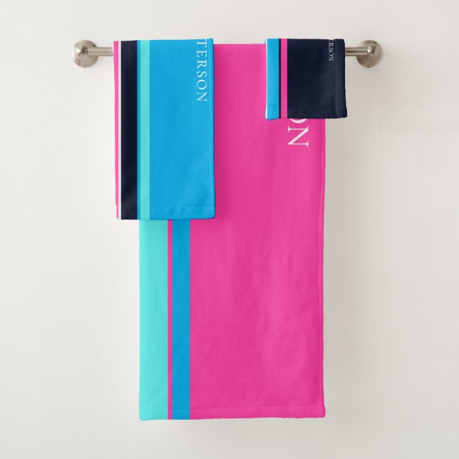 Conjunto De Toalhas Linha Azul Bonito e Rosa Neon Personalizada (Insitu)