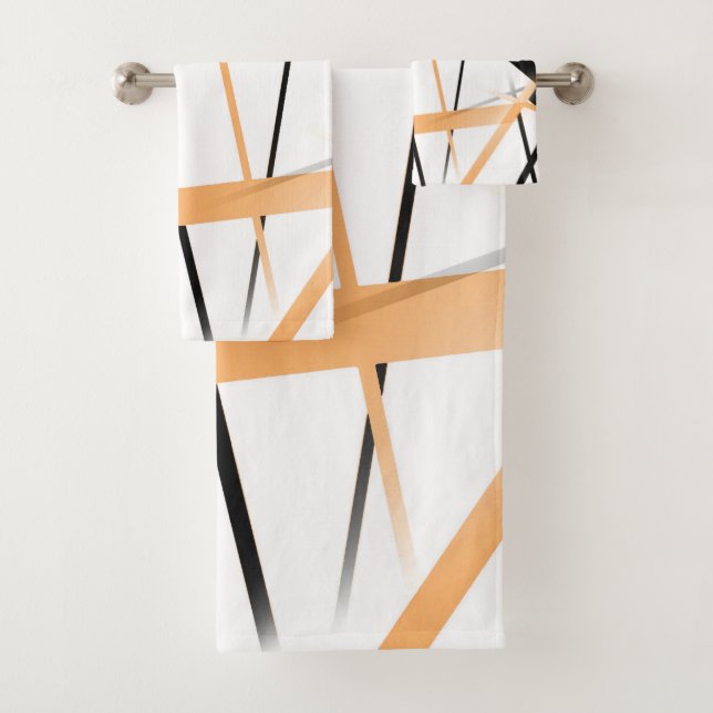Conjunto De Toalhas Linha Moderna Geometria Fria Branco Laranja-Tanger (Insitu)