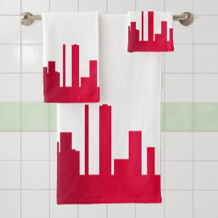 Conjunto De Toalhas Linha Skyline da Cidade Vermelha e Branco