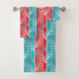 Conjunto De Toalhas Linha vermelha coral azul abstrata sem emenda de
